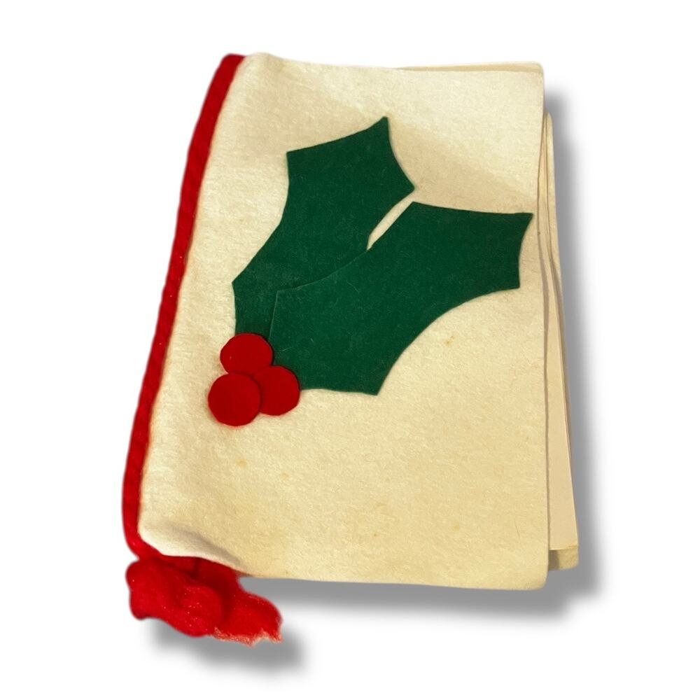 Vintage 1968 Christmas Memory Guest Book Felt Holly Cover Handwritten Signatures
